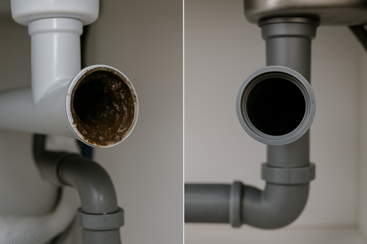 Blocked drain before and after cleaning