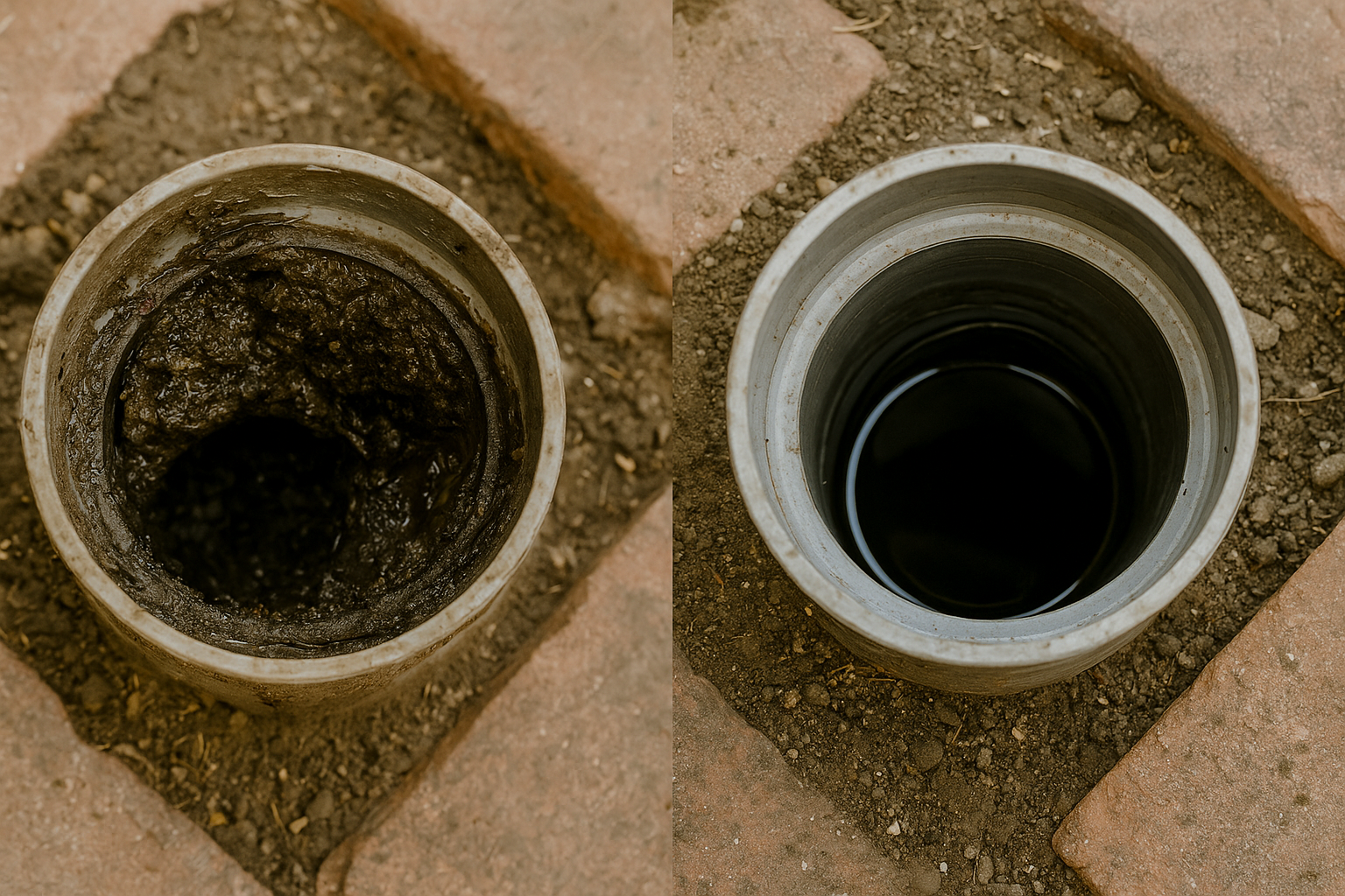 Outdoor drain before and after cleaning